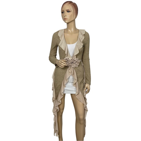 Fashion Nova Loving Life Textured Cascade Ruffle Cardigan in Taupe XS - Picture 8 of 12